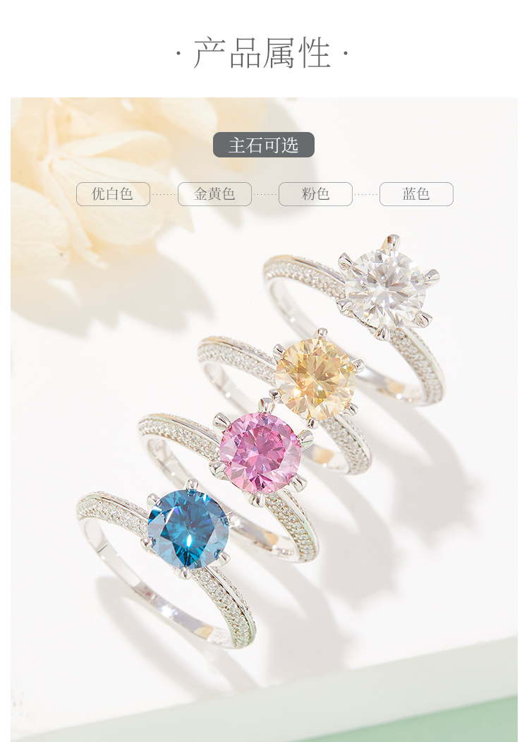 半壁江山S925银镀白金莫桑钻女戒1.5克拉D级 - 2